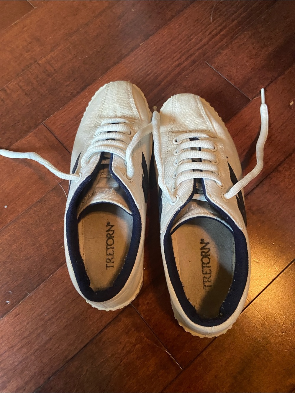 Tretorn Cream Canvas Sneakers with Navy Accents